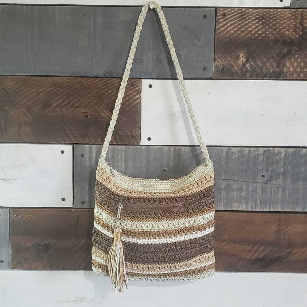 THE Sak Striped Brown Tan Cream Hobo Shoulder Bag Purse